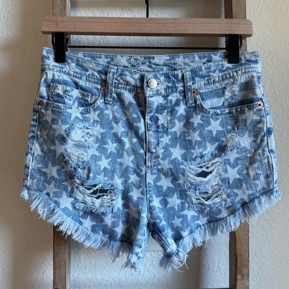 Mossimo Denim Distressed High Rise Star Graphic Short Shorts sz: 2 - Picture 1 of 8
